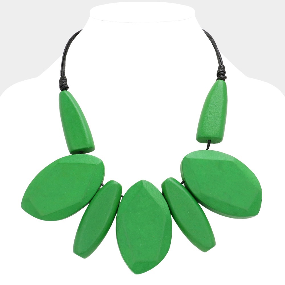 Oversized Green Wooden Statement Necklace